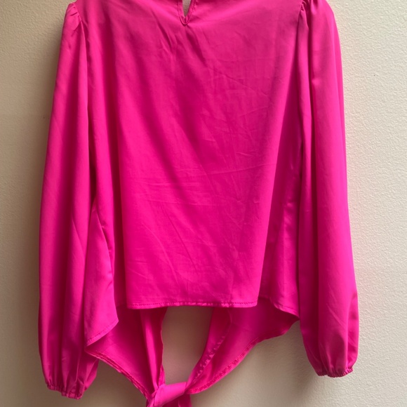 Hot Pink Tie Blouse M Long Sleeve. So Comfortable and Fun - Picture 3 of 4